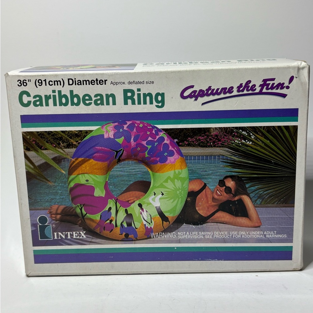 Vintage Intex 36” Caribbean Pool Ring 1992 Factory Sealed Colorful Tribal Design